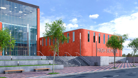 High school entrance facade. 3d illustration