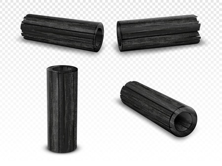 Vector bamboo charcoal set isolated on transparent background. Realistic pieces cosmetic charcoal.のイラスト素材