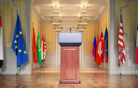 Tribune for speaking in the meeting room 3d illustrationの写真素材