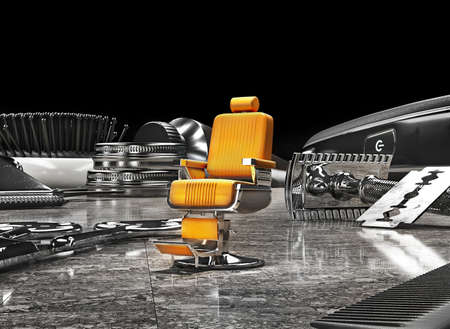 Barbershop tools on a dark background. 3d illustrationの写真素材