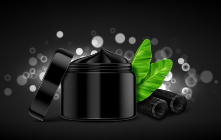 Charcoal detox cream or face mask cosmetic packaging design. Skin care cosmetic productのイラスト素材