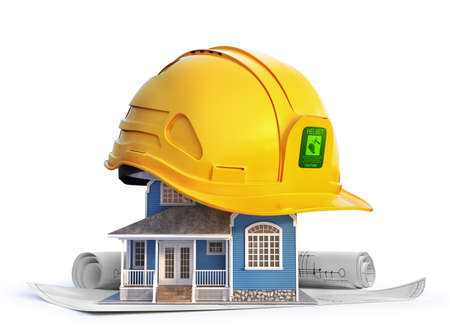 Construction concept. Building helmet on the house.3d illustrationの写真素材