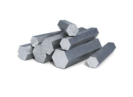 Metal hexagon profile in different scales, 3d illustrationの写真素材
