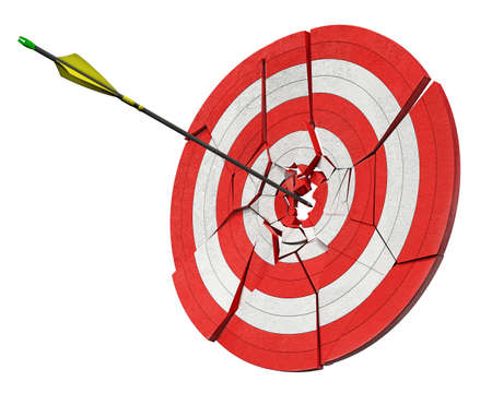 Arrow hits the target and breaks it apart, 3d illustrationの写真素材