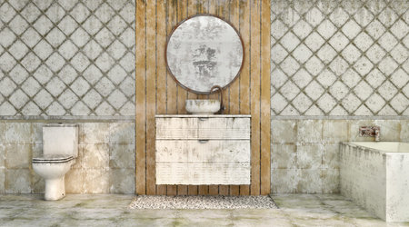 3d render of dirty bathroom in modern style 3d illustration