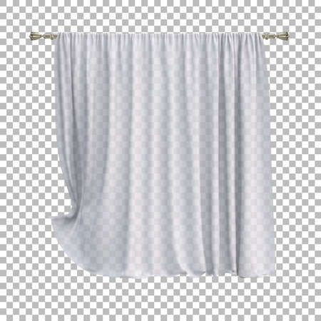Transparent white curtain with folded edge. Vector 3d realistic illustration.のイラスト素材