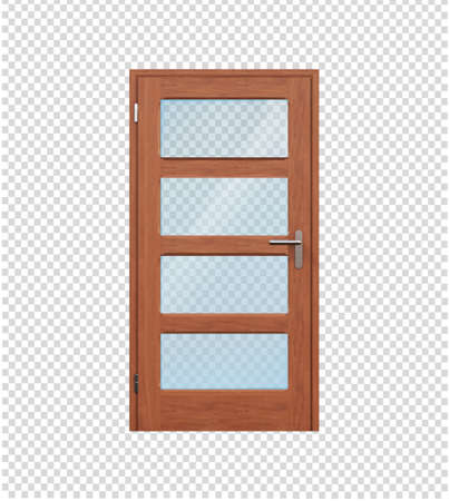 Wooden door with glass inserts. vector illustrationのイラスト素材