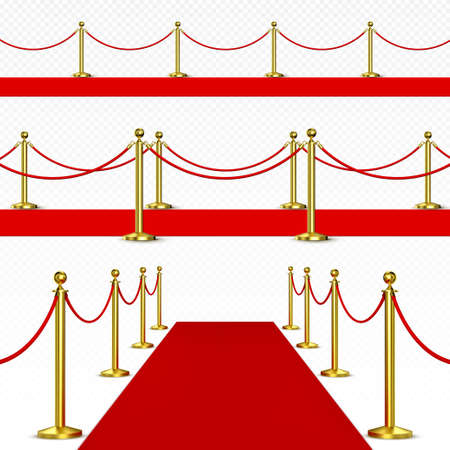 Red carpet and golden barriers. Realistic vector setのイラスト素材