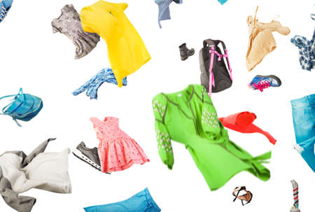 Clothes are falling on a white backgroundの写真素材