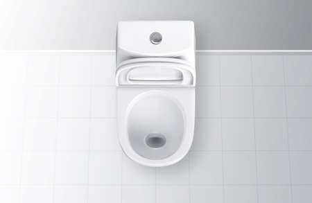 Vector realistic open white ceramic toilet. Top view toilet bowl with lid.のイラスト素材
