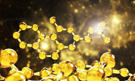 Motor oil. Oil molecule on a blurred background. 3d illustration