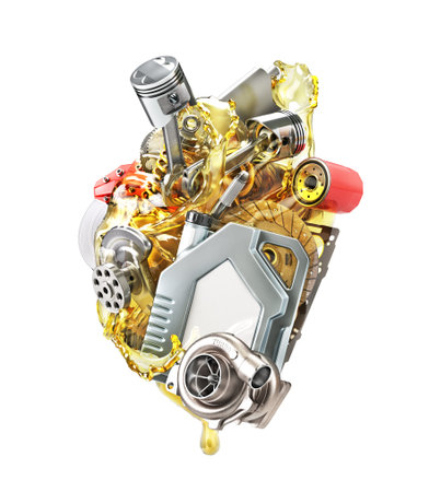 Car heart. Auto parts in form of human heart. 3d illustration