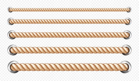 Realistic vector fiber ropes set isolated on transparent backgroundのイラスト素材