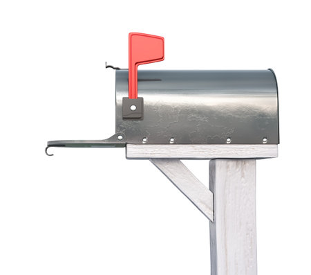Mailbox with red flag isolated on white background. 3d renderingの写真素材