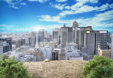 Beautiful daytime city against the background of a bright sky. 3d illustration.の写真素材