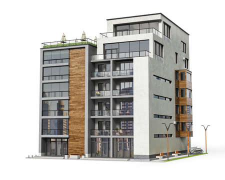 Modern residential building at the white background. 3d illustrationの写真素材