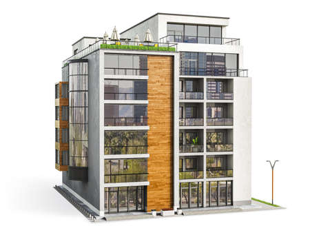 Modern residential building at the white background. 3d illustrationの写真素材