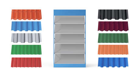 Set of stand and samples of metal for the roof on a white background. Vector illustrationのイラスト素材
