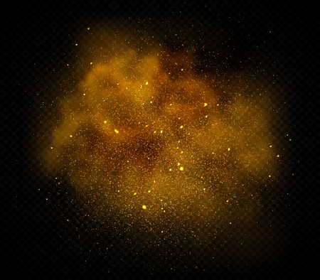 Gold dust sequins, cloudy abstract elements on transparent background, gold sequins. Vector illustration.のイラスト素材