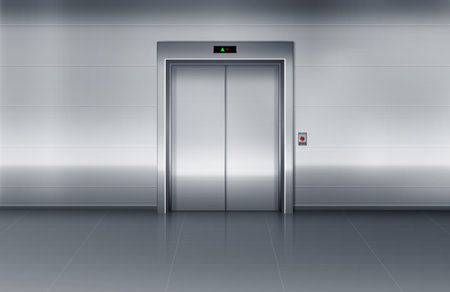 Vector realistic elevator with  closed doors. Steel lift in modern interior.のイラスト素材