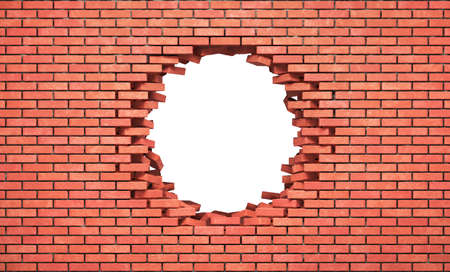 Empty brick wall with around broken center. 3d illustrationの写真素材