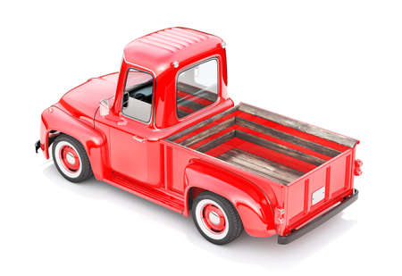 Old red truck for delivery isolated on a white background. 3d illustrationの写真素材