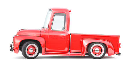 Old red truck for delivery isolated on a white background. 3d illustrationの写真素材