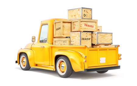 Old yellow truck for delivery isolated on a white background. 3d illustration