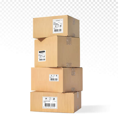 Pile of cardboard boxes. Vector illustration on a transparent background.のイラスト素材