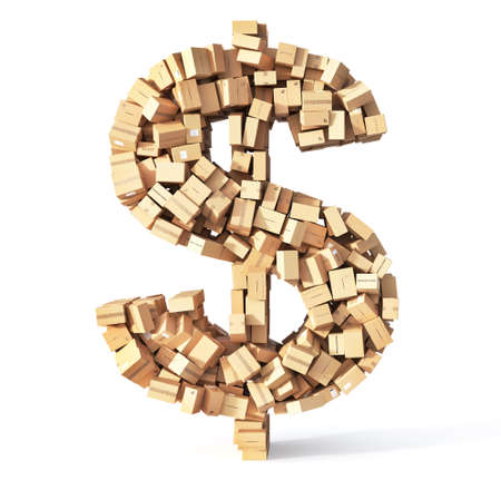 Delivery concept. Cardboard boxes in form of dollar sign. 3d illustrationの写真素材