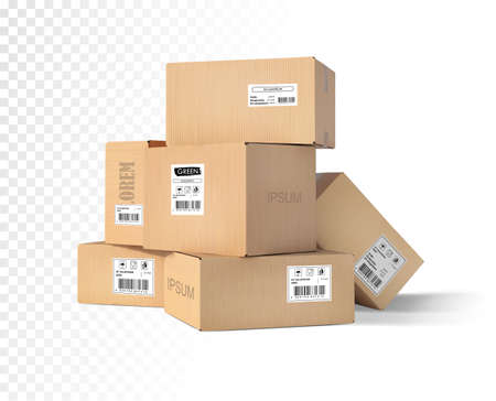 Pile of cardboard boxes. Vector illustration on a transparent background.のイラスト素材