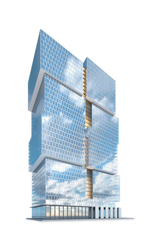 Realistic skyscraper building isolated on white background. 3d illustrationの写真素材