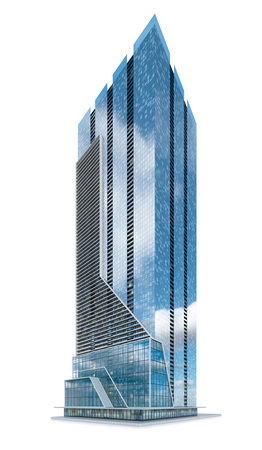 Realistic skyscraper building isolated on white background. 3d illustrationの写真素材