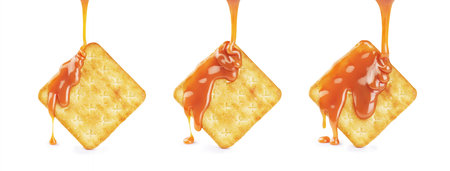 Salted cookies with caramel on a white backgroundの写真素材