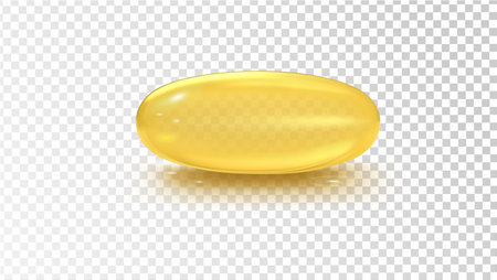 Yellow transparent tablet - capsule on a transparent background. Vector illustrationのイラスト素材