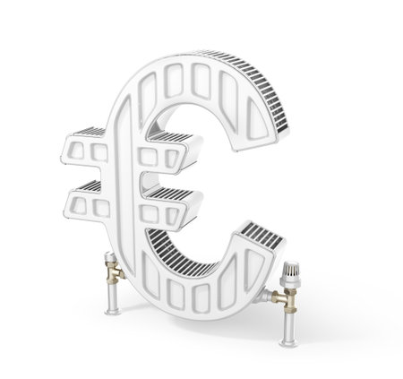 Heating concept. Battery in shape of money sign on a white background. 3d illustrationの写真素材