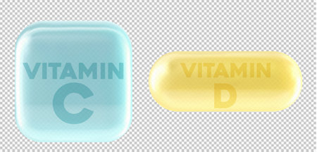 3d vector set of multivitamin complexes. Multivitamin supplement. Vitamin C, D. An essential vitamin complex. Healthy lifestyle conceptのイラスト素材