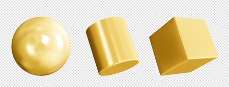 3d vector set of golden geometric shapes. Modern metal object. Vector conceptのイラスト素材