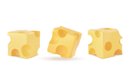 A set of cheesy, simple, stable and neat cheese cubes. Vector illustrationのイラスト素材