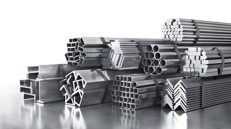 Stack of rolled metal isolated on a metal background. 3d illustrationの写真素材
