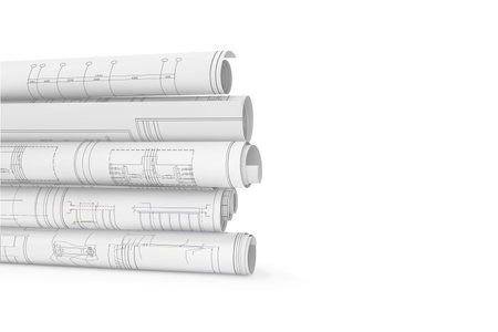 Scrolls with blueprints on a white background. Vector illustrationのイラスト素材