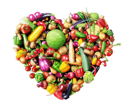 Vegetables of heart form isolated on a white backgroundの写真素材