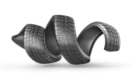 Car tire in form of helix on a white background. 3d illustrationの写真素材