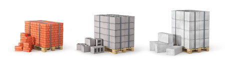 Set of different construction blocks isolated on a white background. 3d illustrationの写真素材
