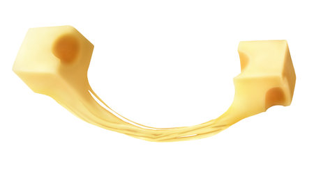 Two pieces of melted cheese on a white backgroundの写真素材