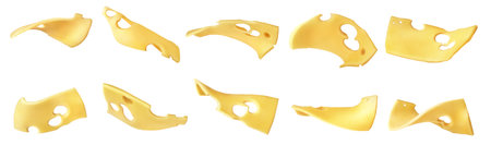 Set of cheese slices isolated on a white backgroundの写真素材