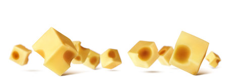 Pieces of cheese on a blurred white backgroundの写真素材