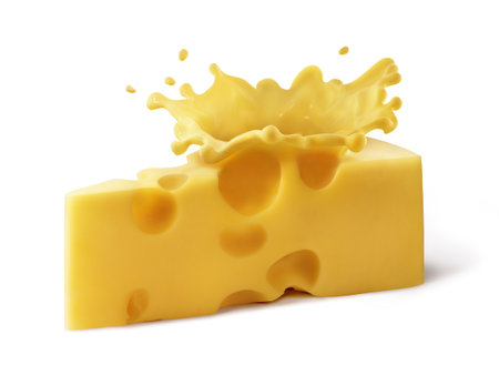 Cheese with cheese crown on a white backgroundの写真素材