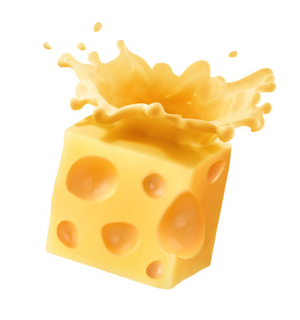 Piece of cheese with cheese crown isolated on white backgroundの写真素材
