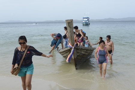 A small resort island a few minutes by boat east of the main island Puket on the island of Phuket in southern Thailand in Southeast Asiaのeditorial素材